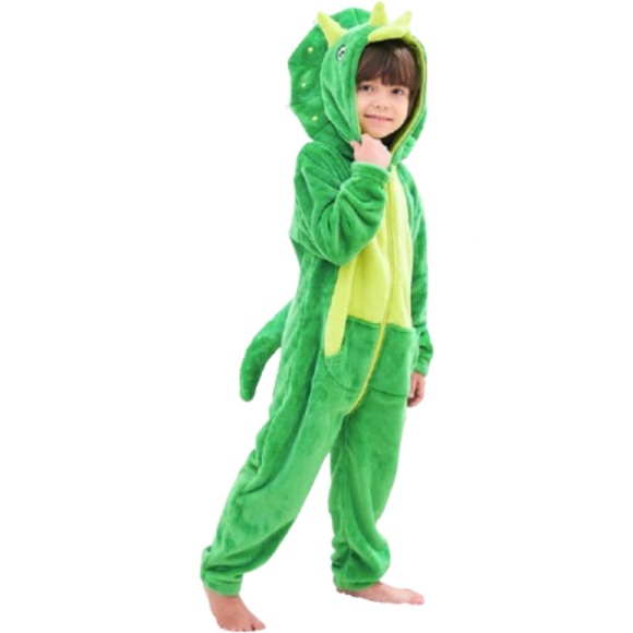 Kid’s Fleece Onesie Dinosaur Jumpsuit - Picture 1 of 6